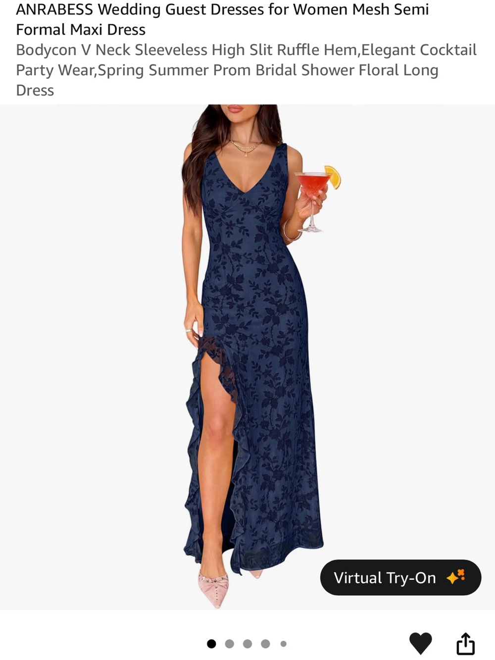 ANRABESS Women Mesh SANRABESS Women Mesh Semi Formal Maxi Dress V Neck High Slit